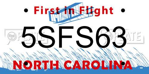 5SFS63 North Carolina License Plate