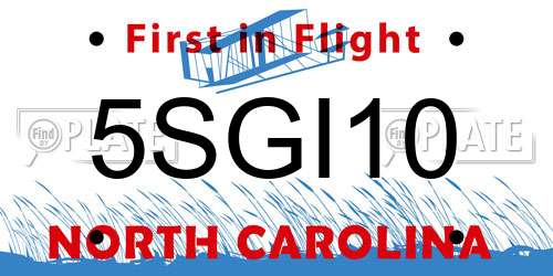 5SGI10 North Carolina License Plate
