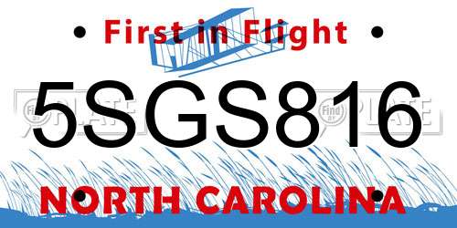 5SGS816 North Carolina License Plate