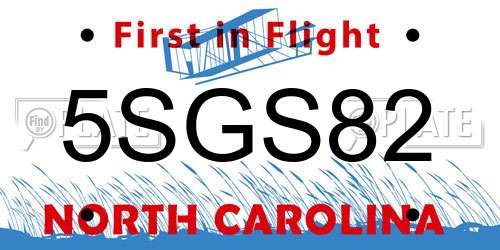 5SGS82 North Carolina License Plate
