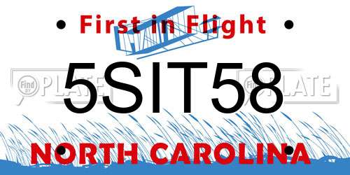 5SIT58 North Carolina License Plate