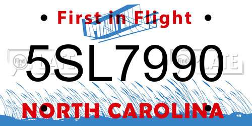 5SL7990 North Carolina License Plate