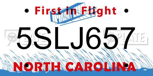 5SLJ657 North Carolina License Plate