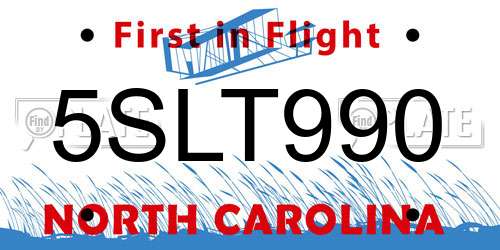 5SLT990 North Carolina License Plate