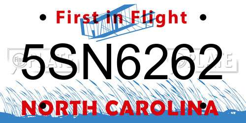 5SN6262 North Carolina License Plate