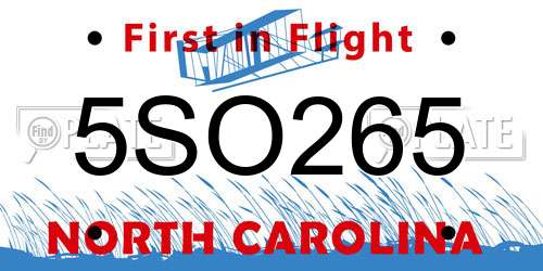5SO265 North Carolina License Plate