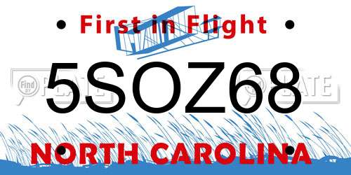 5SOZ68 North Carolina License Plate