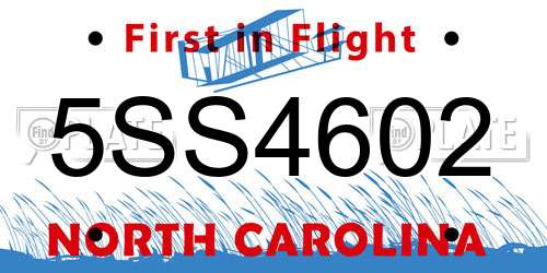 5SS4602 North Carolina License Plate