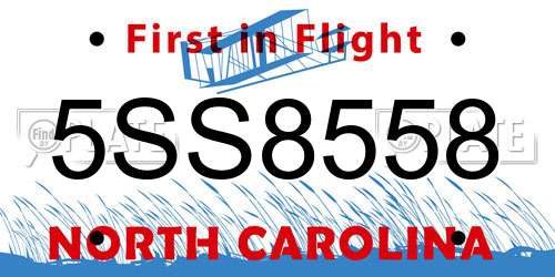 5SS8558 North Carolina License Plate