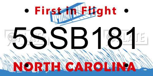 5SSB181 North Carolina License Plate