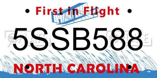 5SSB588 North Carolina License Plate