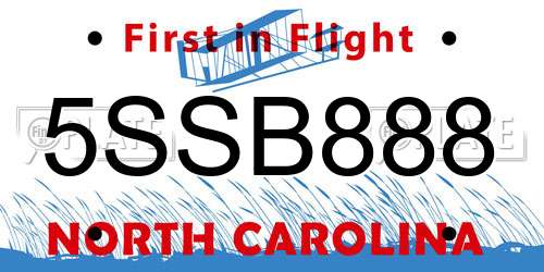 5SSB888 North Carolina License Plate