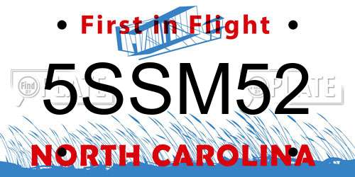 5SSM52 North Carolina License Plate