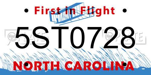 5ST0728 North Carolina License Plate