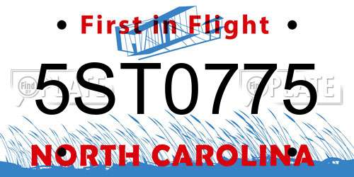 5ST0775 North Carolina License Plate