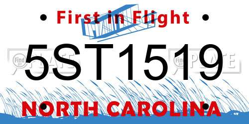 5ST1519 North Carolina License Plate
