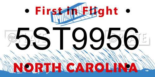 5ST9956 North Carolina License Plate