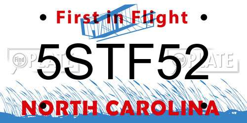 5STF52 North Carolina License Plate