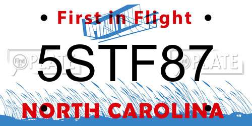 5STF87 North Carolina License Plate