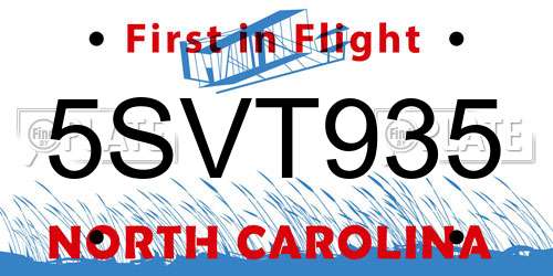 5SVT935 North Carolina License Plate