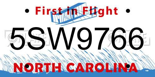 5SW9766 North Carolina License Plate