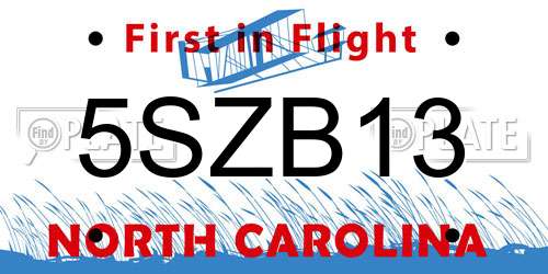 5SZB13 North Carolina License Plate