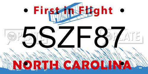 5SZF87 North Carolina License Plate
