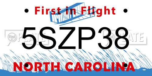 5SZP38 North Carolina License Plate