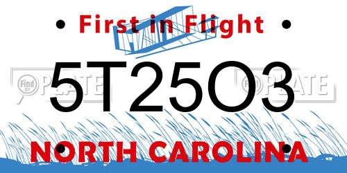 5T25O3 North Carolina License Plate