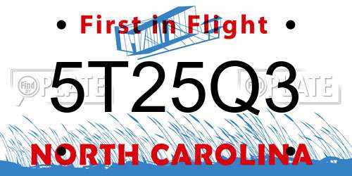 5T25Q3 North Carolina License Plate