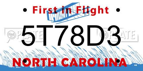 5T78D3 North Carolina License Plate