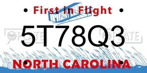 5T78Q3 North Carolina License Plate