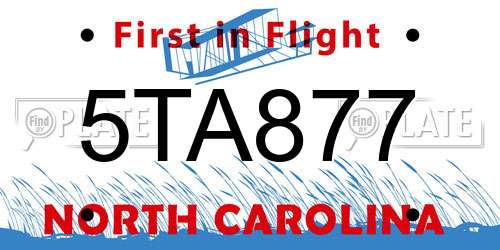 5TA877 North Carolina License Plate