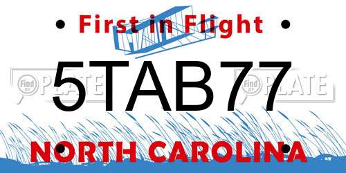 5TAB77 North Carolina License Plate