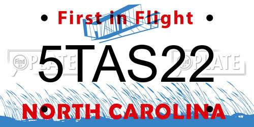 5TAS22 North Carolina License Plate