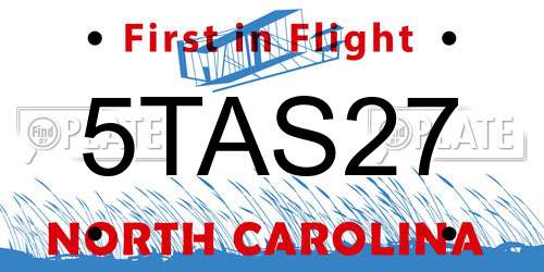 5TAS27 North Carolina License Plate