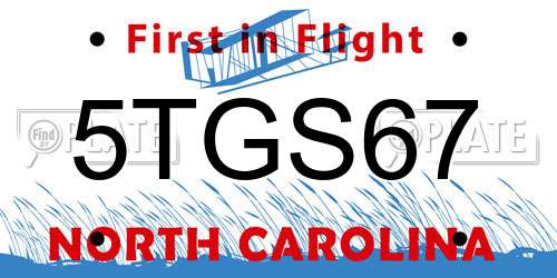 5TGS67 North Carolina License Plate