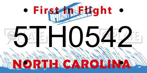5TH0542 North Carolina License Plate