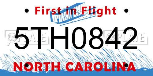 5TH0842 North Carolina License Plate
