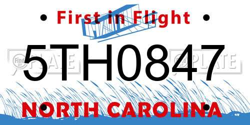5TH0847 North Carolina License Plate