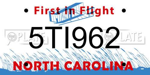 5TI962 North Carolina License Plate