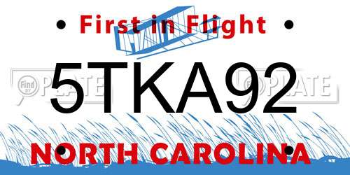 5TKA92 North Carolina License Plate