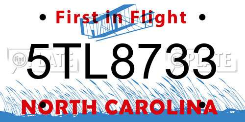 5TL8733 North Carolina License Plate