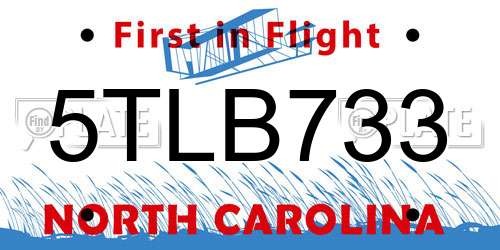 5TLB733 North Carolina License Plate