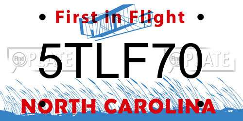 5TLF70 North Carolina License Plate