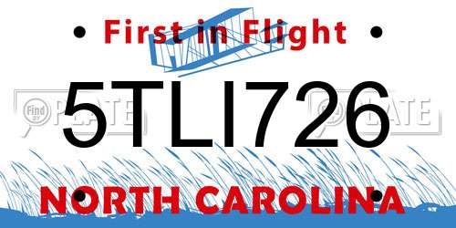 5TLI726 North Carolina License Plate