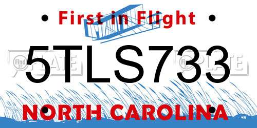 5TLS733 North Carolina License Plate