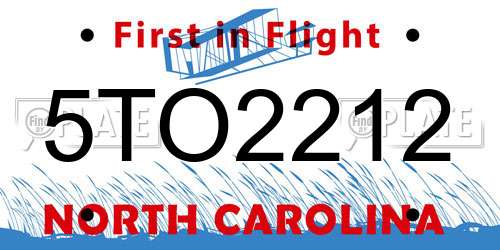 5TO2212 North Carolina License Plate