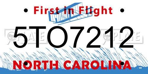 5TO7212 North Carolina License Plate