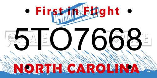 5TO7668 North Carolina License Plate